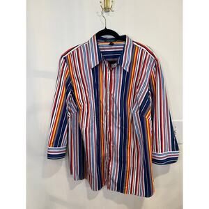 Lauren Ralph Striped Button Down Shirt Colorful Preppy Coastal Chic Blouse 2X
